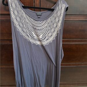 Torrid Dusty Blue Tank with Cream Design